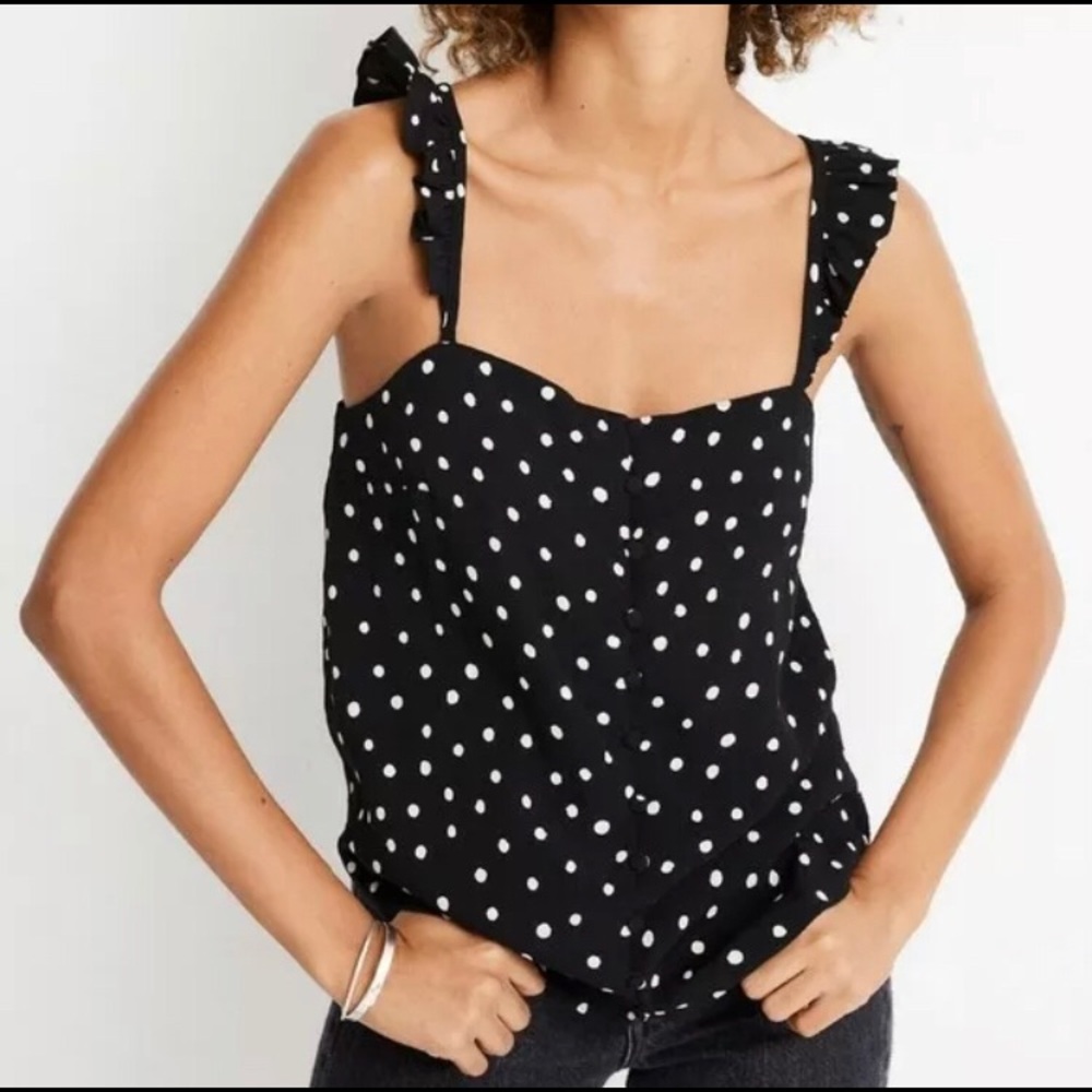 Madewell *NWT* Ruffle-Strap Cami Top in Painted Dots * Size 6